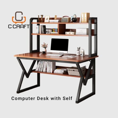 Computer table with bookshelf STV5-019 in black mild steel and melamine board